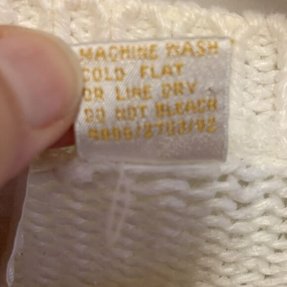 Vintage 80s Needles & Yarn Ivory Cable Knit Floral Yoke Crewneck Sweater Size M - Picture 7 of 13